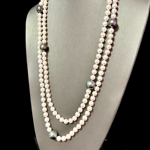 Akoya & Tahitian Diamond Necklace 53.5" Gold 13.50 mm Certified $11,975 216998 - Picture 12 of 14